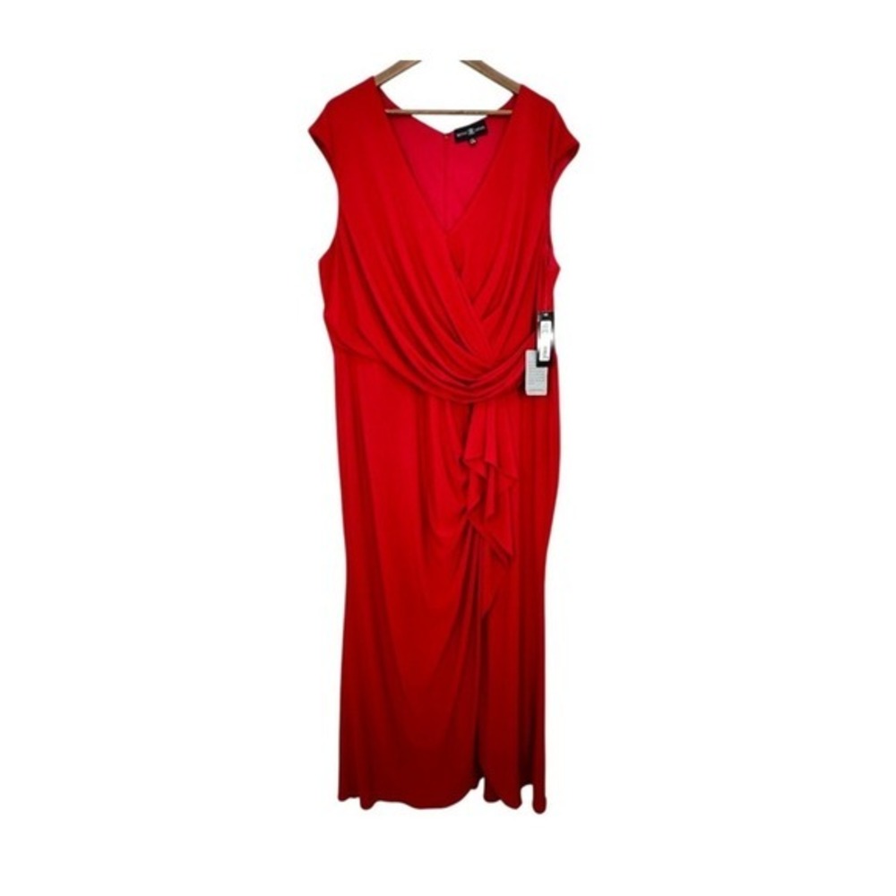 Betsy‎ & Adam Red Cap Sleeve Draped Ruched Gown Dress Plus Size 22W Gala Formal